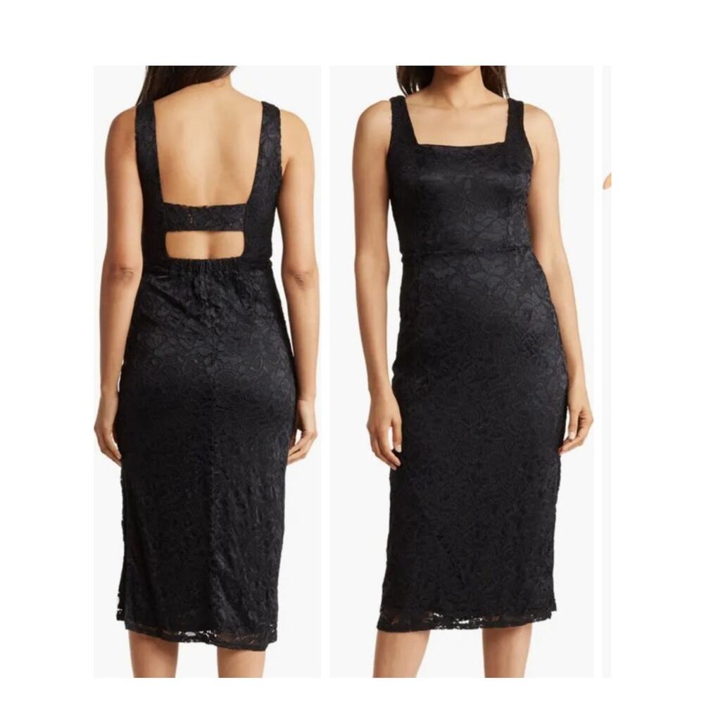 Sam Edelman Midi Dress Lace Design Cut Out Back Side Zip Closure Black W 2 NWOT